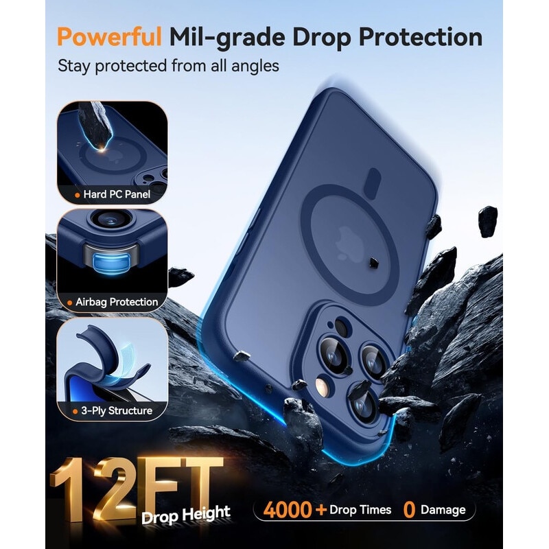 Husa Compatibila MagSafe pentru Apple iPhone 13Pro Max | Design Slim cu Margini Ridicate si Acoperire Completa a Camerelor | Sistem Magnetic Integrat | Suport pentru Incarcare Wireless | Albastru inchis