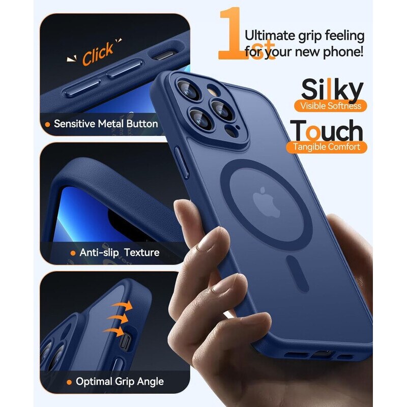 Husa Compatibila MagSafe pentru Apple iPhone 13Pro Max | Design Slim cu Margini Ridicate si Acoperire Completa a Camerelor | Sistem Magnetic Integrat | Suport pentru Incarcare Wireless | Albastru inchis