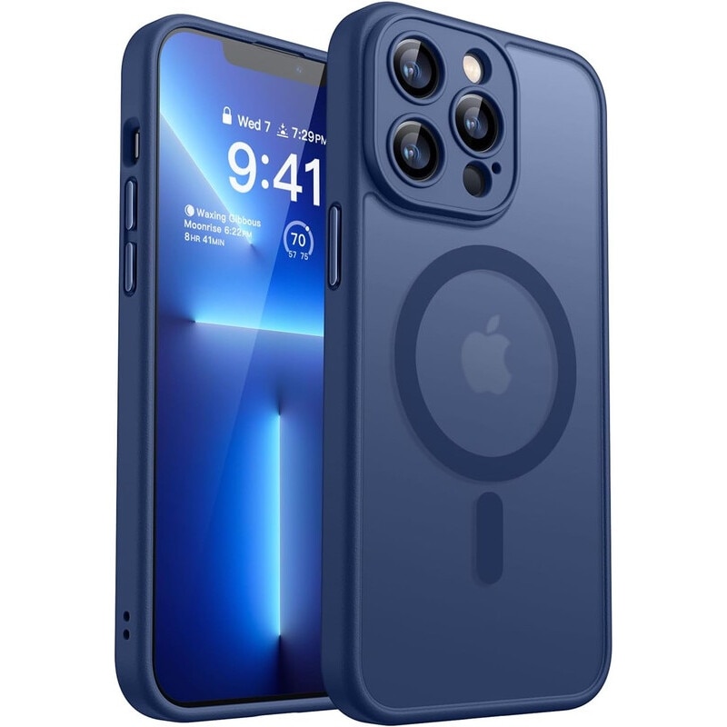 Husa Compatibila MagSafe pentru Apple iPhone 13Pro Max | Design Slim cu Margini Ridicate si Acoperire Completa a Camerelor | Sistem Magnetic Integrat | Suport pentru Incarcare Wireless | Albastru inchis