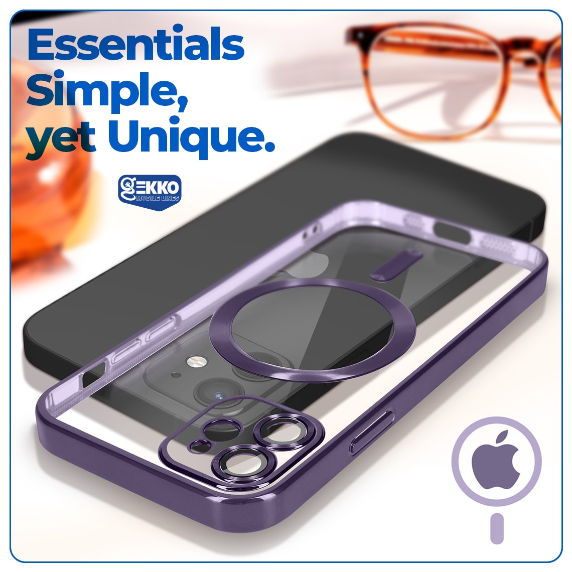 Husa Magnetica pentru iPhone 11, din silicon cu Inel MagSafe integrat, protectie camera si lentile, Transparenta cu margine platinata, Purple