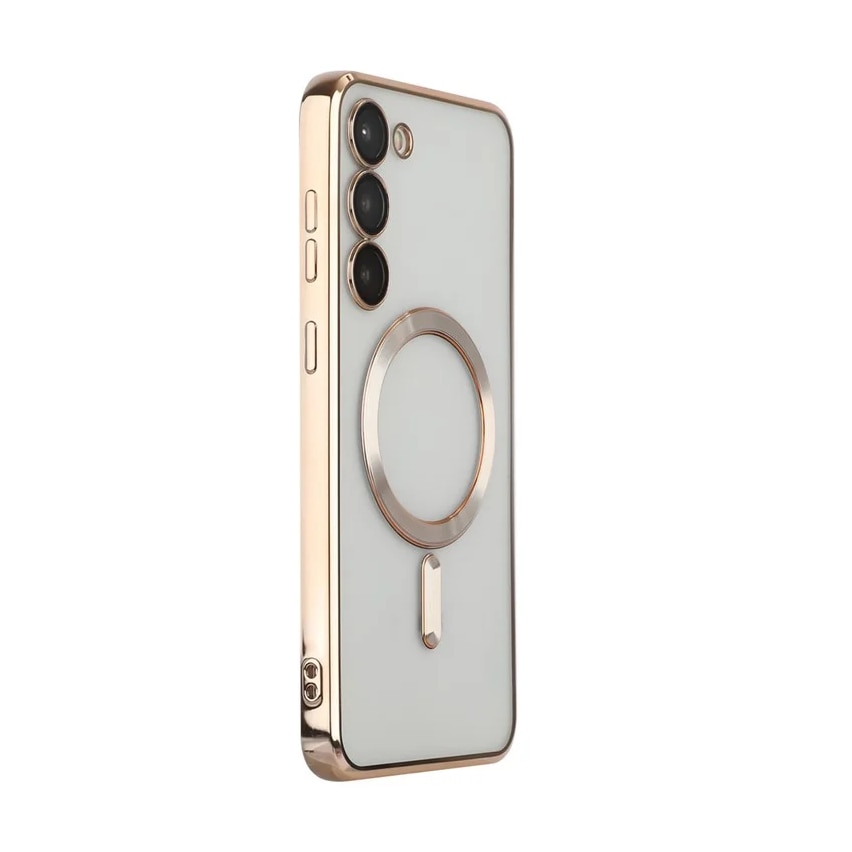 Husa compatibila cu Samsung Galaxy A25, ALC MOBILE, pentru telefon mobil cu protectie pentru camera, Tehnologie MagSafe, rezistenta la socuri, contur Gold