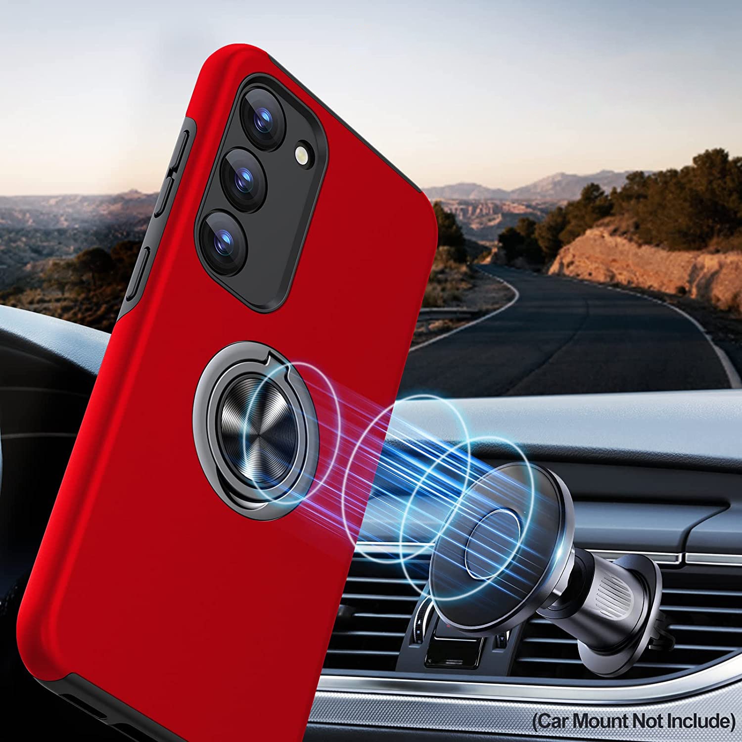 Husa de protectie pentru Samsung Galaxy S23 Plus, Hybrid Antisoc, Kickstand, Bumper inel rotativ 360, Red