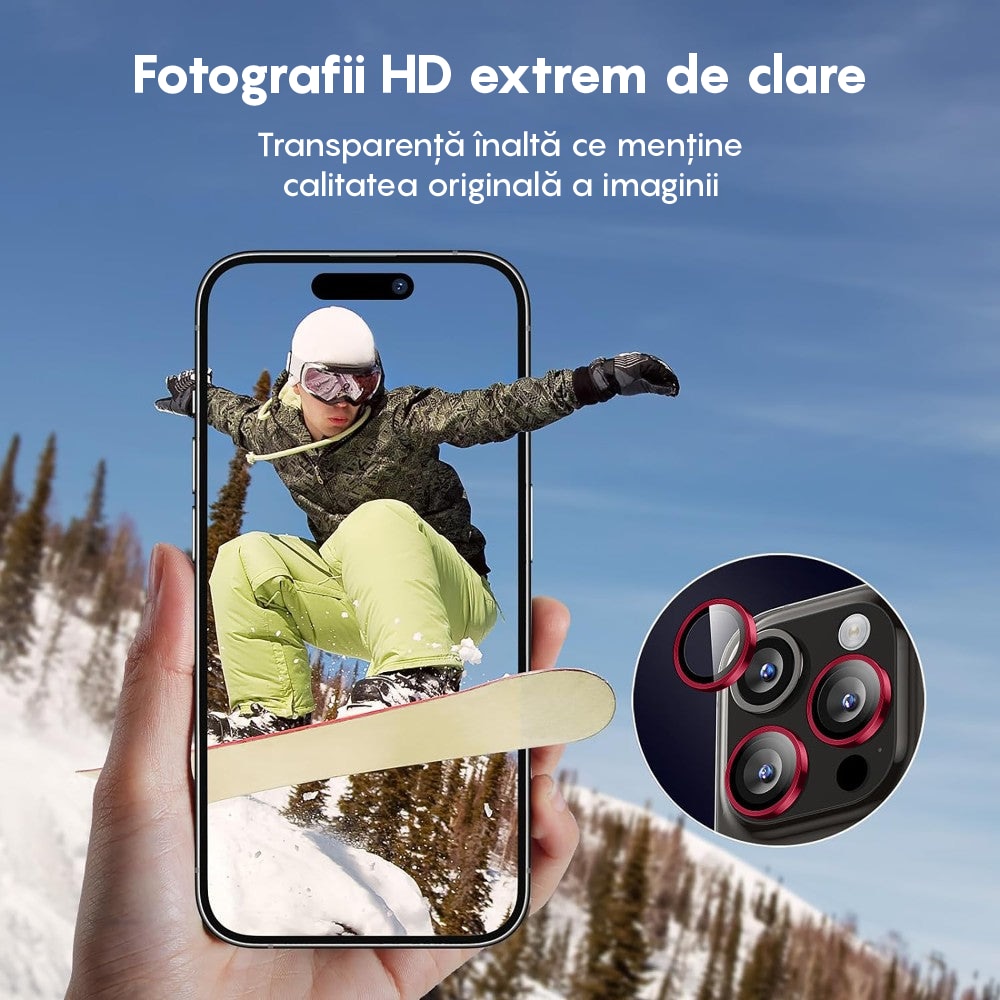 Folie Protectie Lentile Camera compatibila cu iPhone 11 Pro / iPhone 11 Pro Max, CASEY STUDIOS™ MaxDefense+, Ultra HD, Protectie Profesionala Camere 3D, Anti Amprente, Anti Zgarieturi, Anti Socuri, Rosu