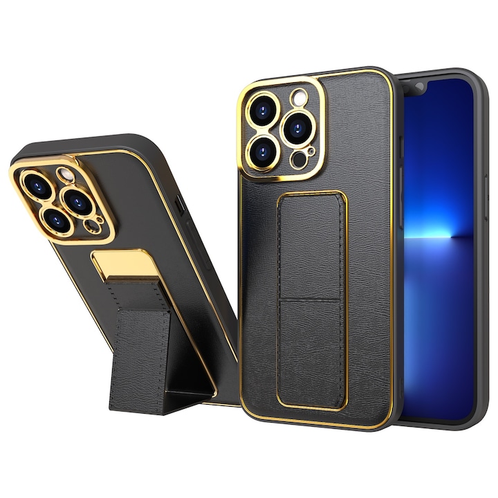 Husa telefon Hurtel, cu suport, negru, pentru iPhone 12 Pro