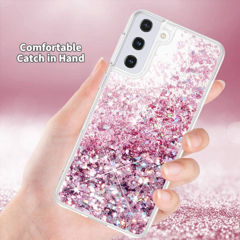 Husa compatibila cu Samsung Galaxy S21 FE, cu Apa si Sclipici, Lichid si Glitter, Fashion, protectie camera, Roz, PlanetPhone