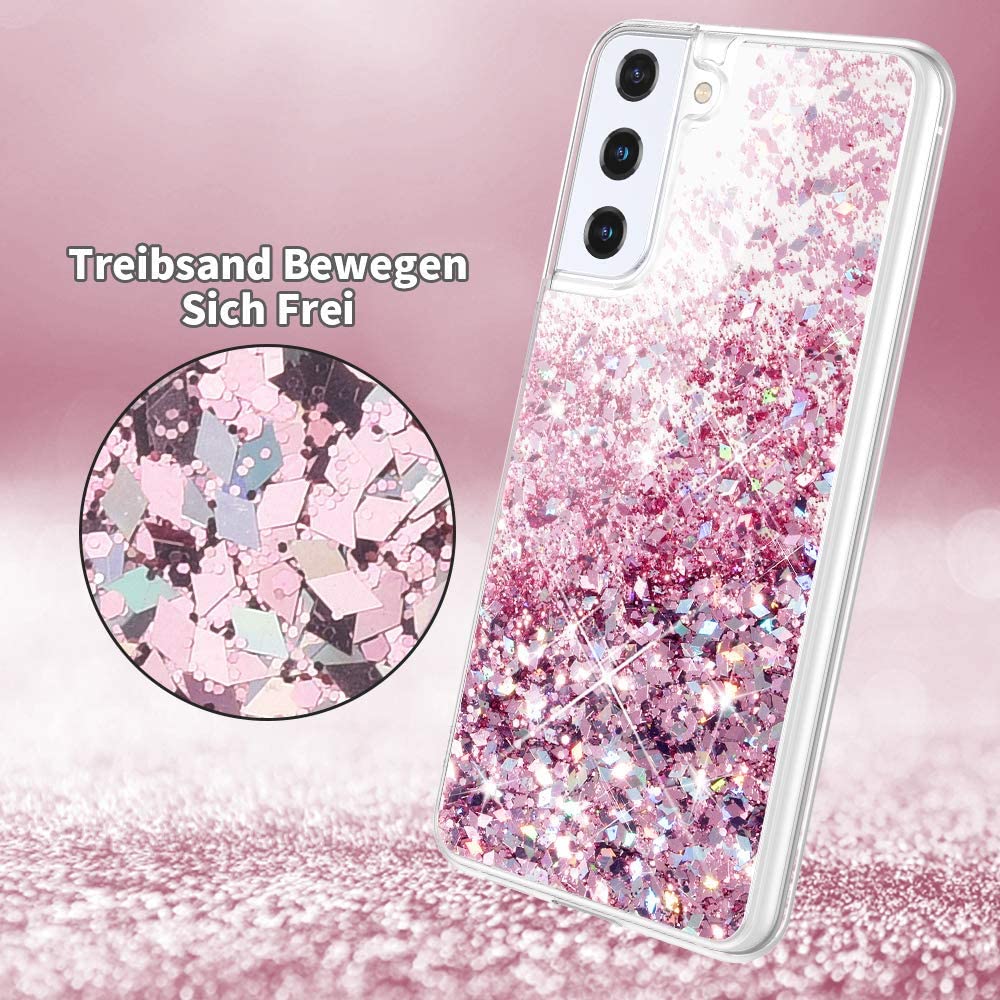 Husa compatibila cu Samsung Galaxy S21 FE, cu Apa si Sclipici, Lichid si Glitter, Fashion, protectie camera, Roz, PlanetPhone