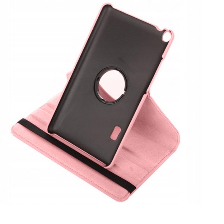 Husa rotativa 360, piele ecologica, roz, compatibil Huawei MediaPad T3