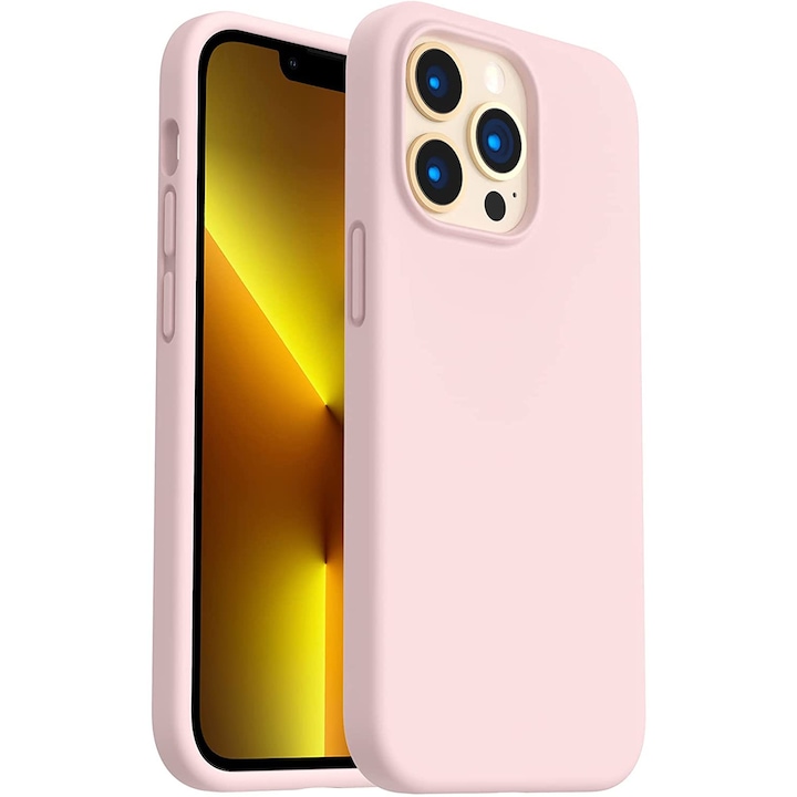 Husa din silicon ultra-slim MATA cu microfibra pe interior, compatibila cu iPhone 14 Pro / Roz pudrat