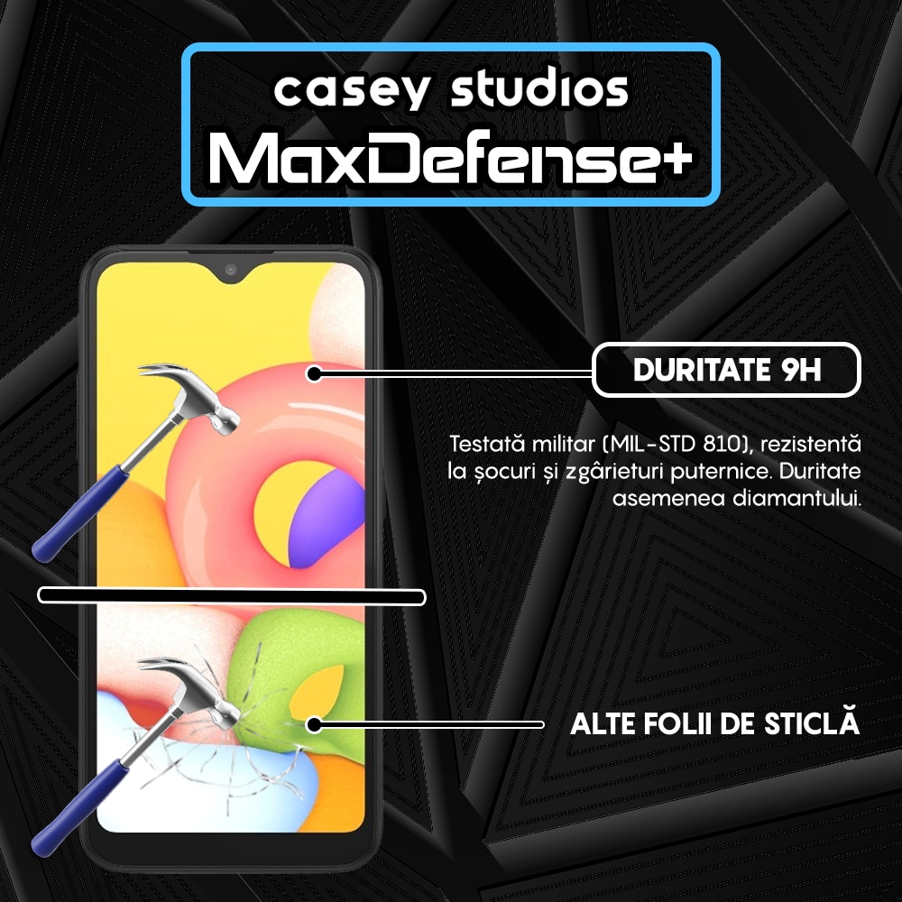 Folie Sticla CASEY STUDIOS™ pentru Samsung Galaxy A01, Full Glue, Duritate Militara, Ultra HD, Protectie Profesionala Ecran 3D, Anti Zgarieturi, Anti Socuri, Margini Negre