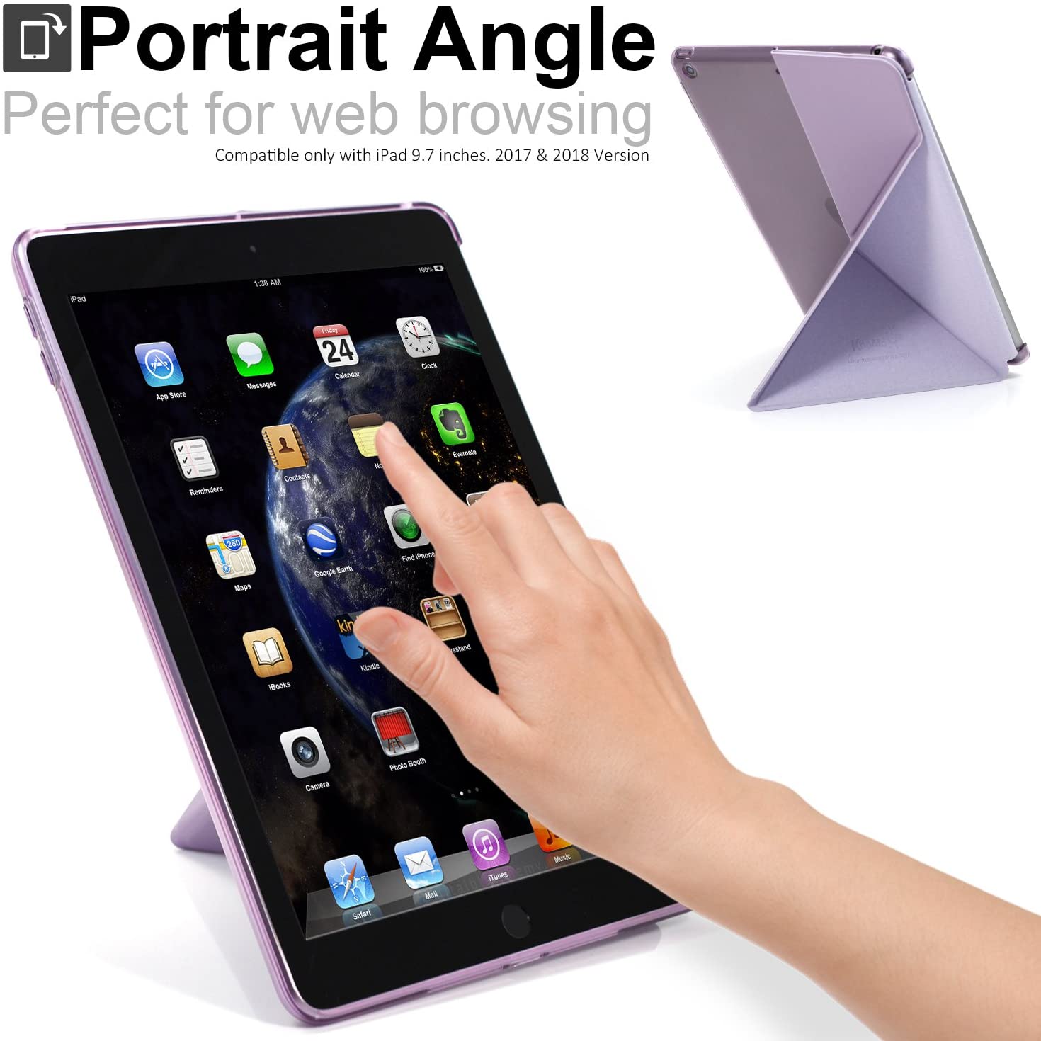 Husa origami pentru iPad 9.7 2018, KHOMO, Policarbonat, Mov