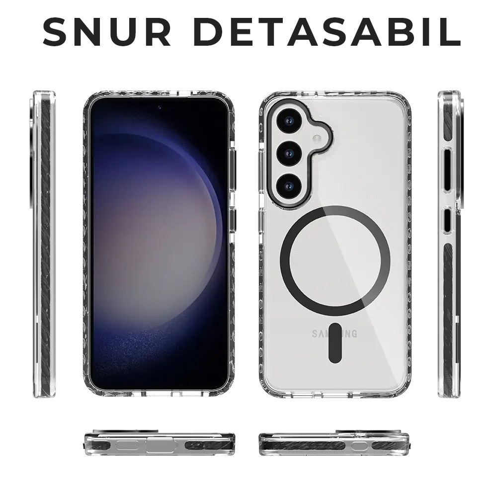 Husa pentru Samsung Galaxy S24, Snur detasabil, Antisoc, Protectie Superioara, Bumper interior, Magsafe, Transparenta cu Portocaliu