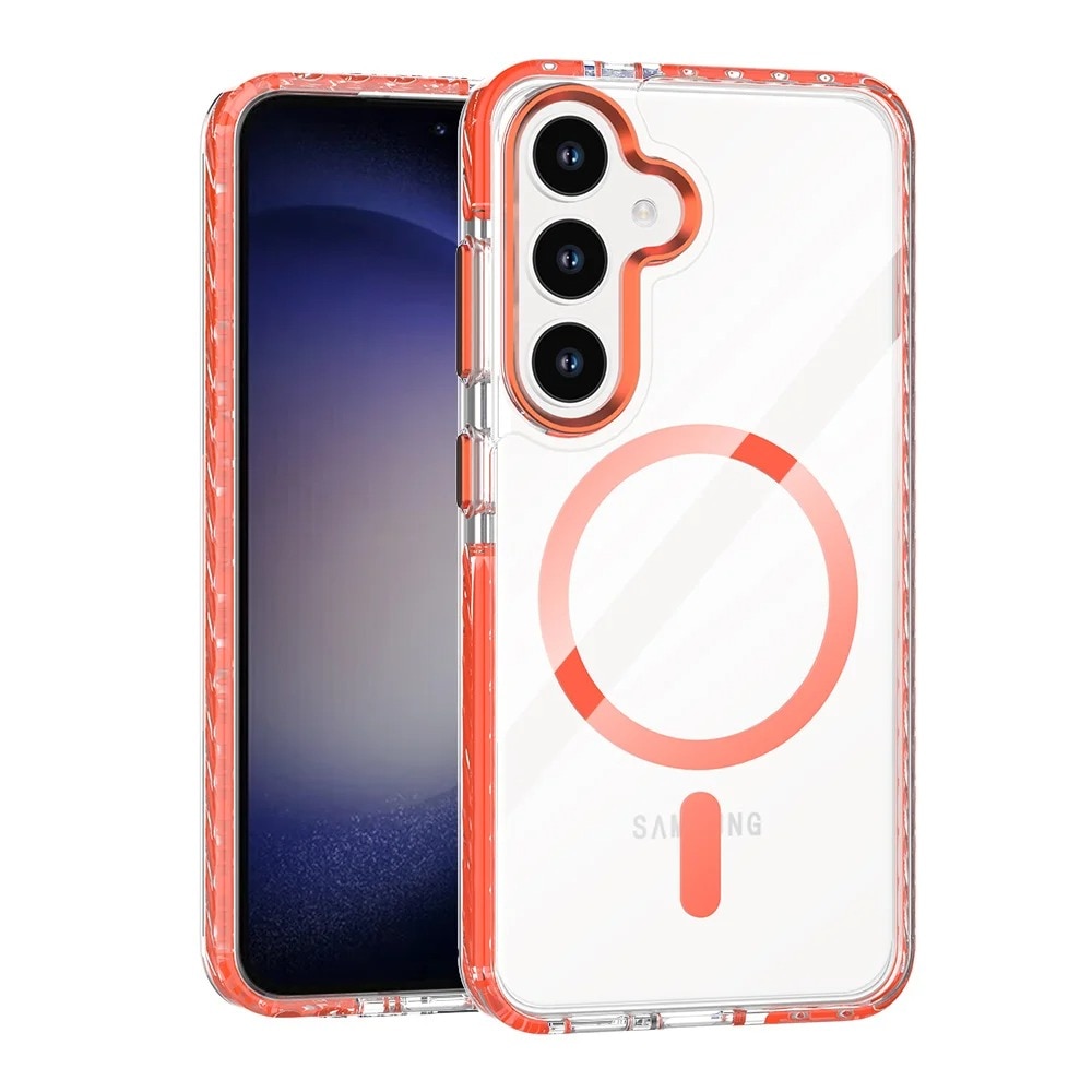 Husa pentru Samsung Galaxy S24, Snur detasabil, Antisoc, Protectie Superioara, Bumper interior, Magsafe, Transparenta cu Portocaliu