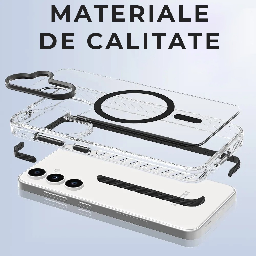 Husa pentru Samsung Galaxy S24, Snur detasabil, Antisoc, Protectie Superioara, Bumper interior, Magsafe, Transparenta cu Portocaliu