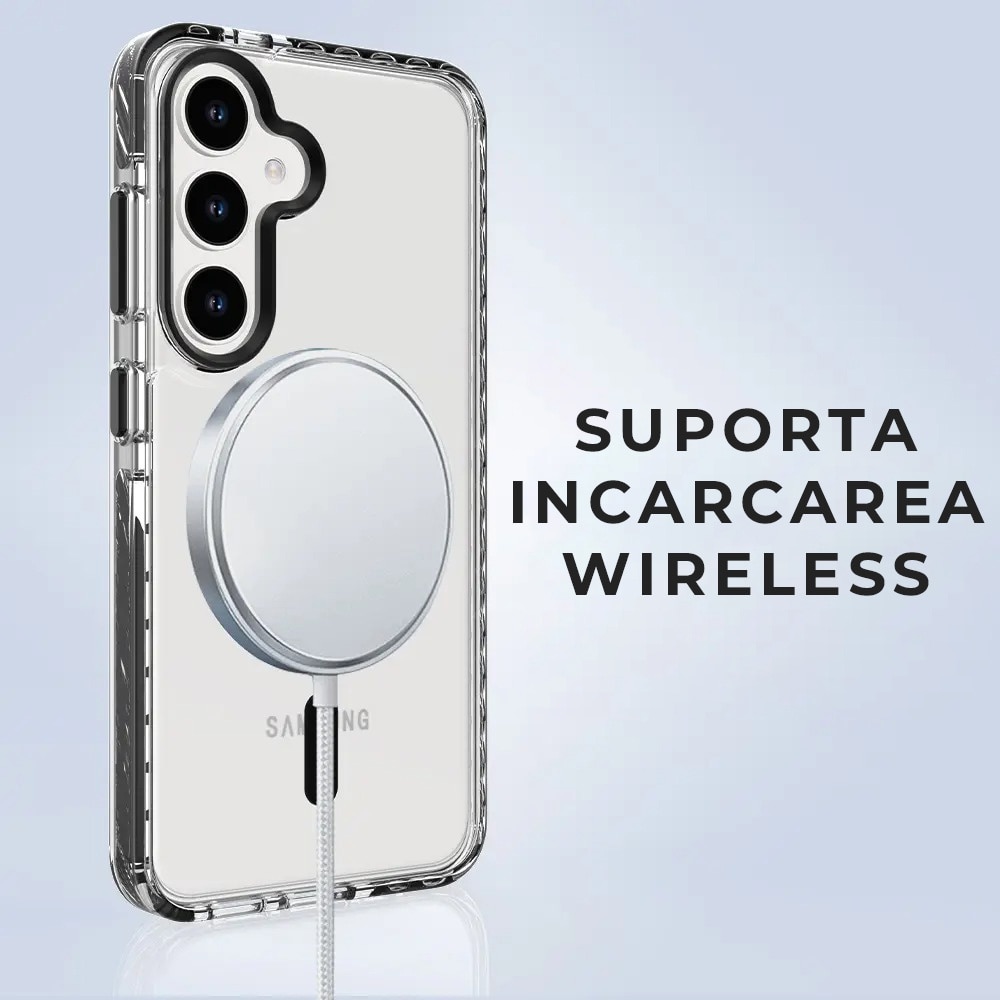 Husa pentru Samsung Galaxy S24, Snur detasabil, Antisoc, Protectie Superioara, Bumper interior, Magsafe, Transparenta cu Portocaliu