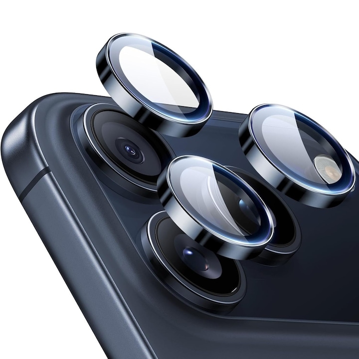 Folie Camera din sticla pentru iPhone 17 Pro, Albastru, Din Safir 99.9 % Certificat GIA, Full Cover, Protectie Profesionala, Ultra Rezistenta, Calitate Premium