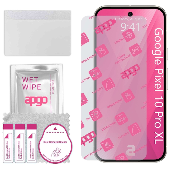 Sticla de protectie apgo pentru Google Pixel 10 Pro XL – sticla hibrida, securizata pentru display, lucioasa, flexible Hybrid Glass, full glue
