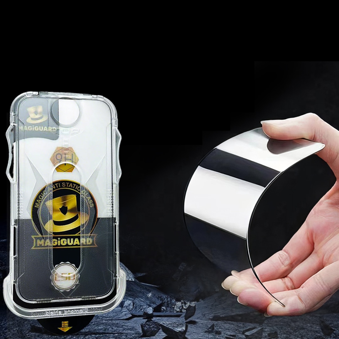 Folie de Protectie Transparenta HD Compatibila cu iPhone 13 Pro max/14 max, Sticla Premium HD cu Carcasa pentru Aplicare Automata, Elimina Bule si urme de Praf, Hidrofoba, Full Cover, 0.3mm, Anti-Amprente, Dust Removal