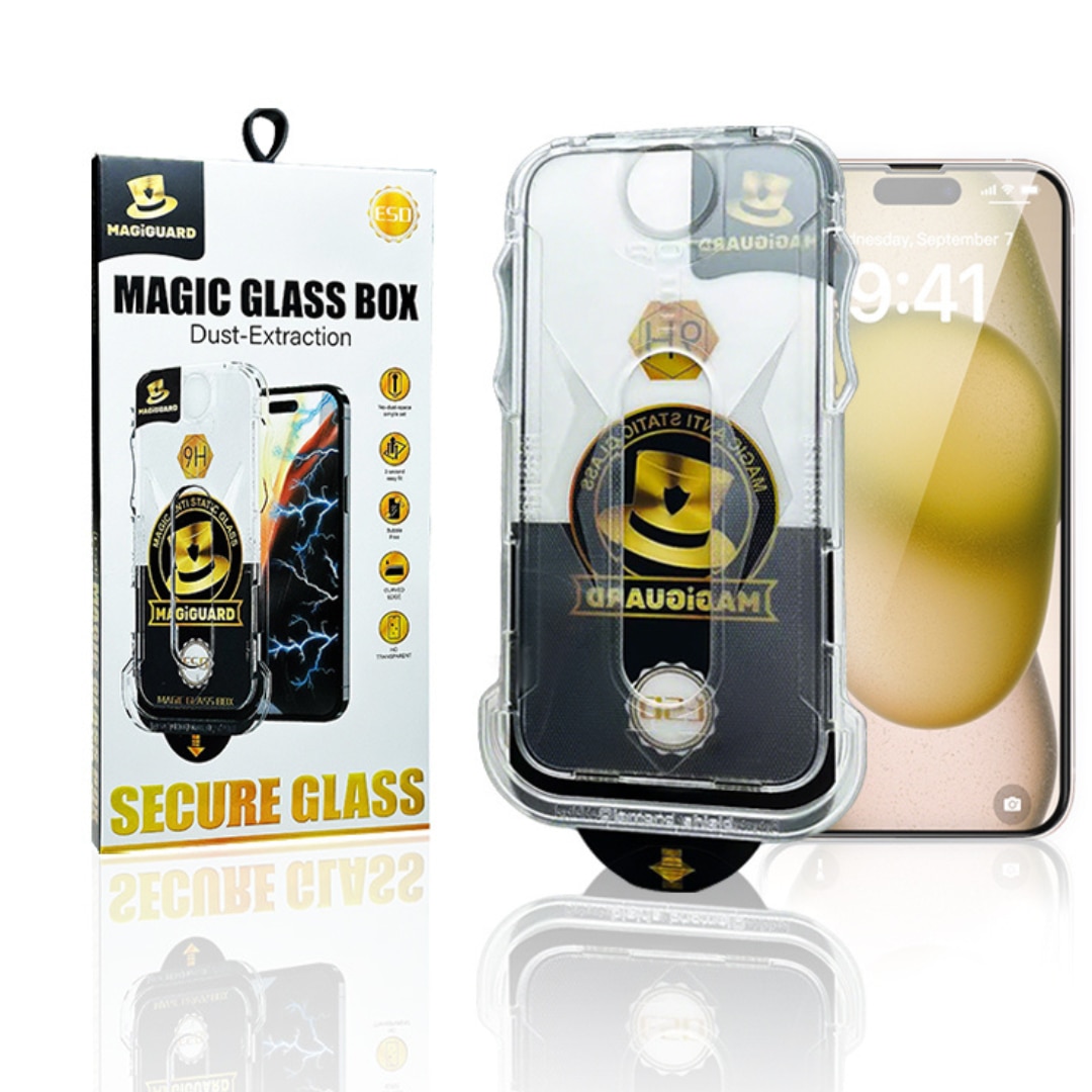 Folie de Protectie Transparenta HD Compatibila cu iPhone 13 Pro max/14 max, Sticla Premium HD cu Carcasa pentru Aplicare Automata, Elimina Bule si urme de Praf, Hidrofoba, Full Cover, 0.3mm, Anti-Amprente, Dust Removal