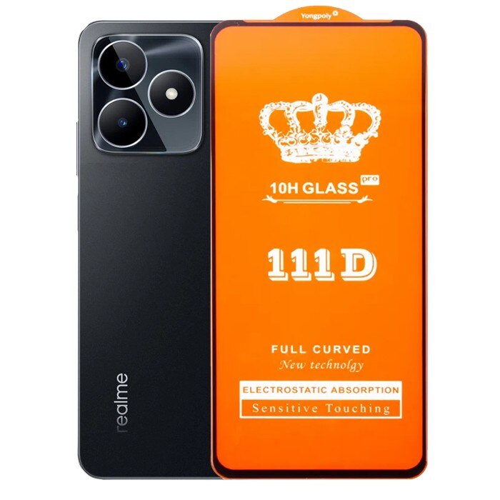 Folie Sticla Securizata pentru Realme C53, Flippy, Sticla de Protectie Compatibila cu Realme C53, Full Cover 111D, HD, Margini Negre, Transparenta
