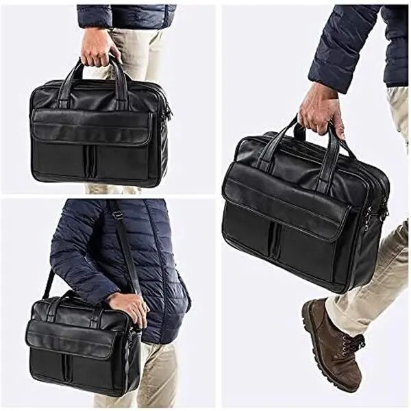 Servieta pentru barbati din piele, geanta messenger business cu compartiment pentru laptop, negru