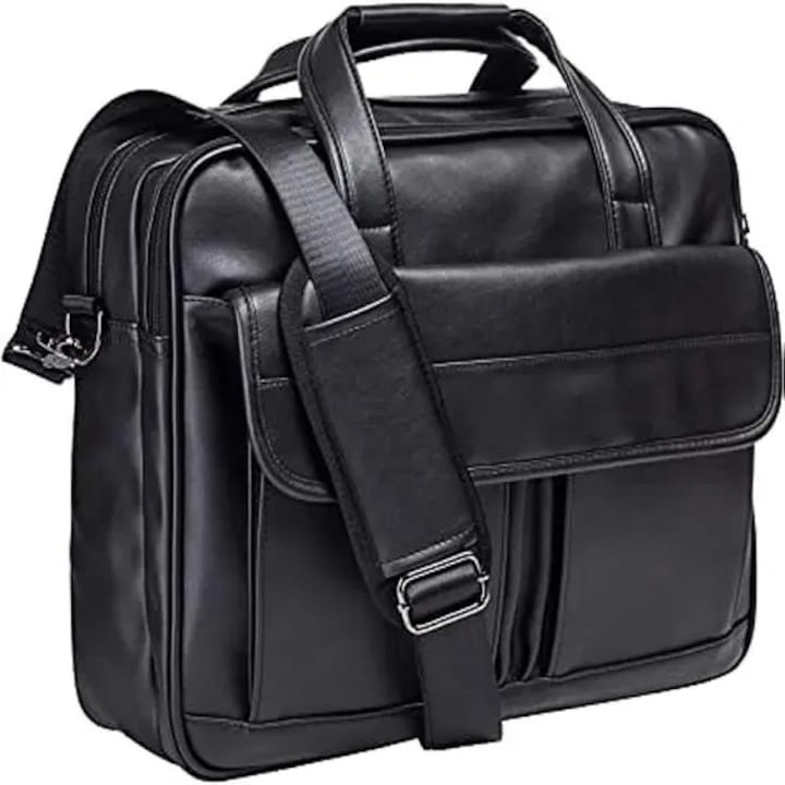 Servieta pentru barbati din piele, geanta messenger business cu compartiment pentru laptop, negru