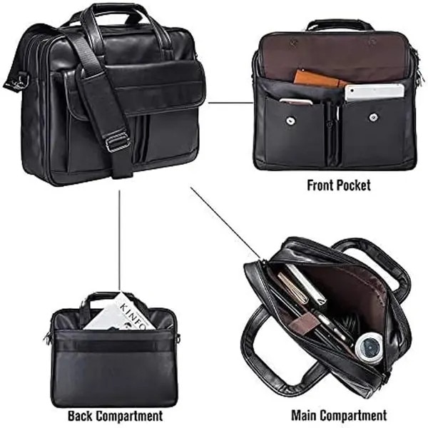 Servieta pentru barbati din piele, geanta messenger business cu compartiment pentru laptop, negru