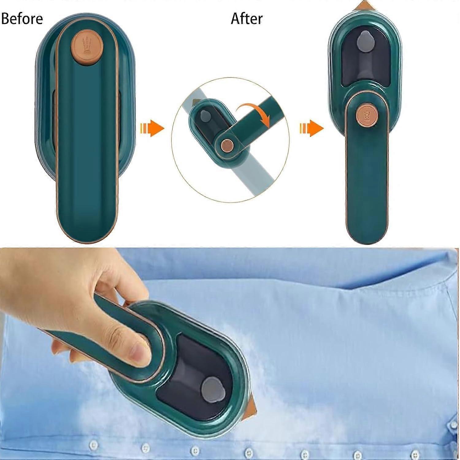 Fier de calcat cu aburi portabil E30-A173-e-10791-CJ, pliabil, dual voltage, talpa din titaniu, rezervor 50 ml, incalzire 30 s, varf triunghiular, verde/auriu