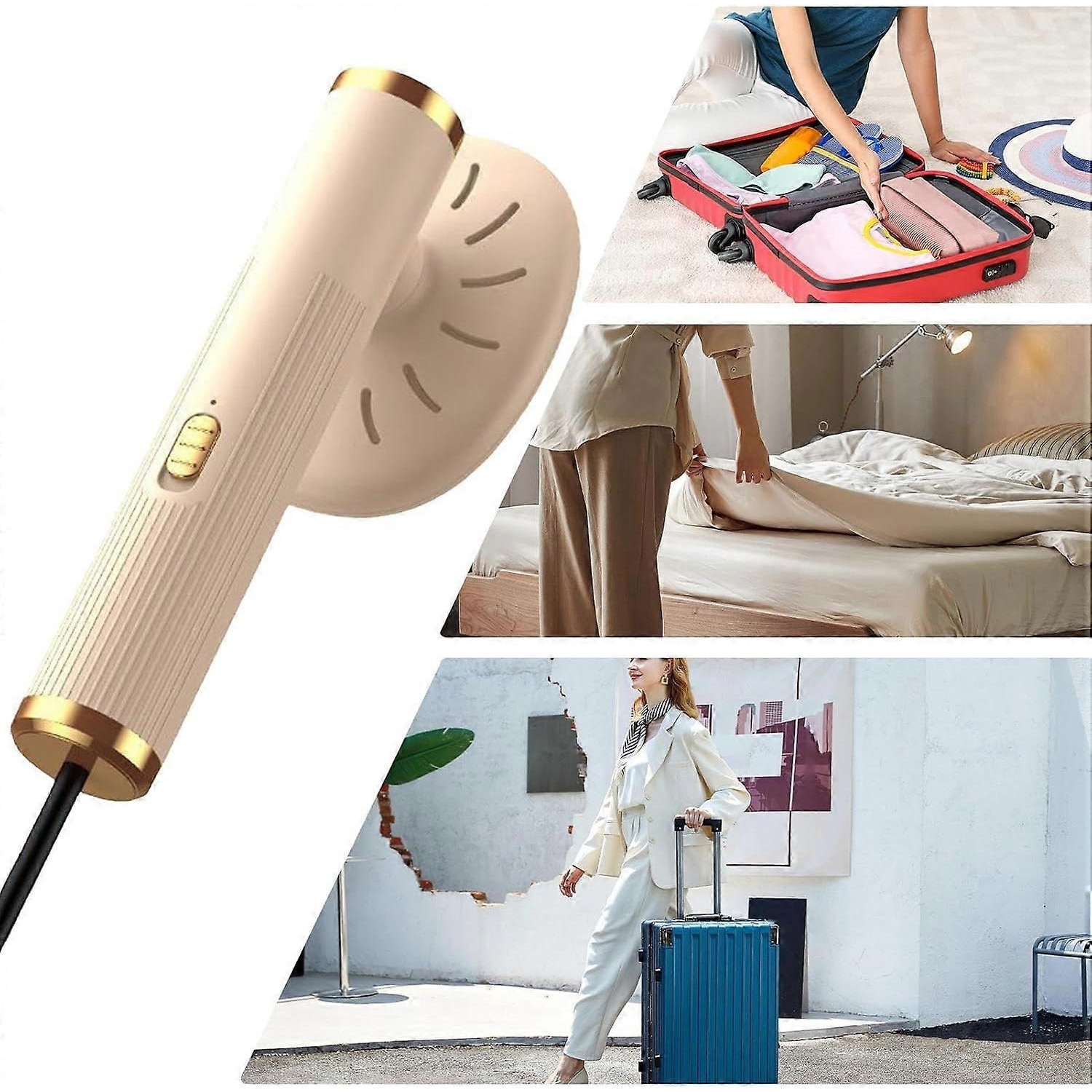 Aburitor de haine E30-A173-e-10420-CJ, portabil cu maner pliabil, mod dual vertical si orizontal, crem