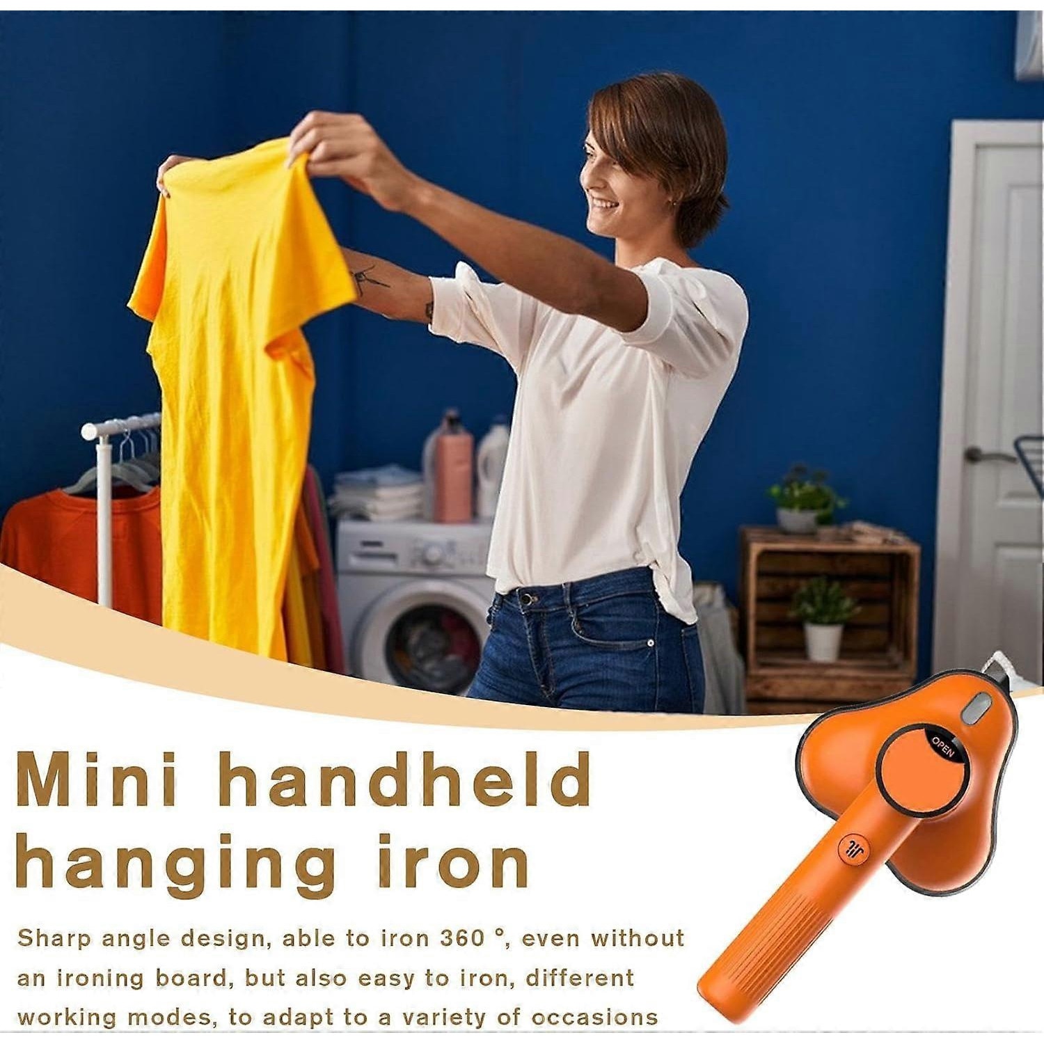 Aburitor portabil pentru haine E30-A173-e-10911-CJ, incalzire rapida, functie 360° pentru calcare de precizie, compact, portocaliu