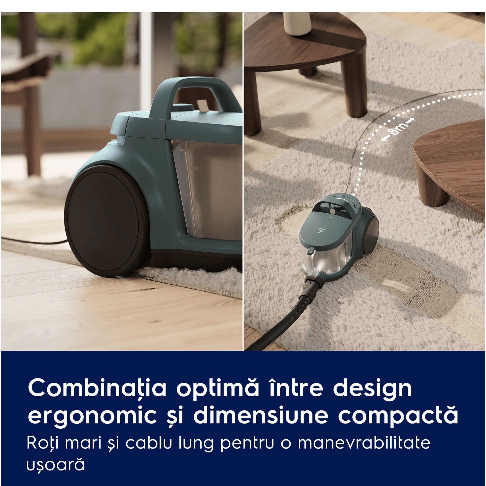 Aspirator fara sac Electrolux Seria 300 EL31C2OG, max 1000 W, recipient praf 2l, filtrare HEPA, raza de actiune 8 m, verde oceanic