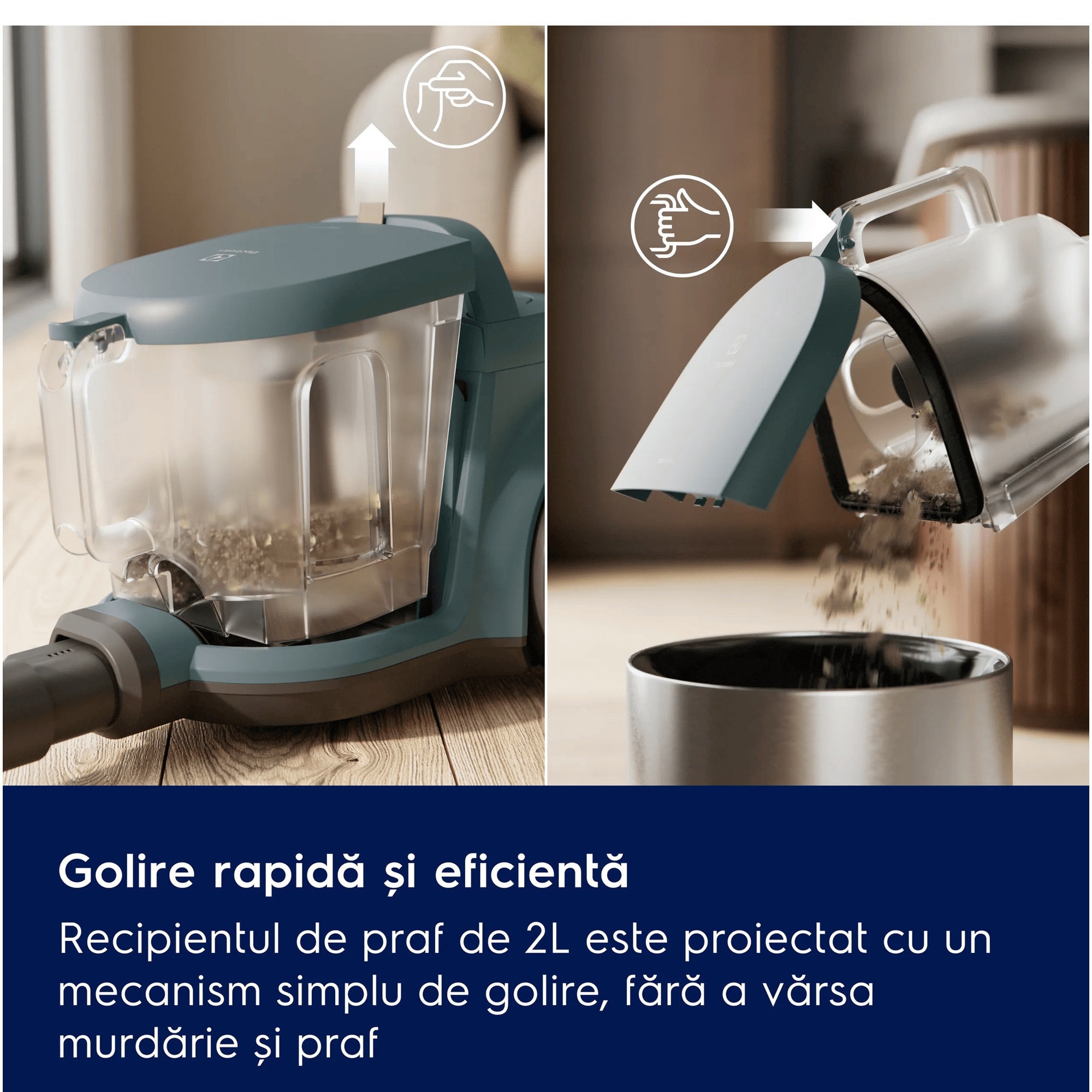 Aspirator fara sac Electrolux Seria 300 EL31C2OG, max 1000 W, recipient praf 2l, filtrare HEPA, raza de actiune 8 m, verde oceanic