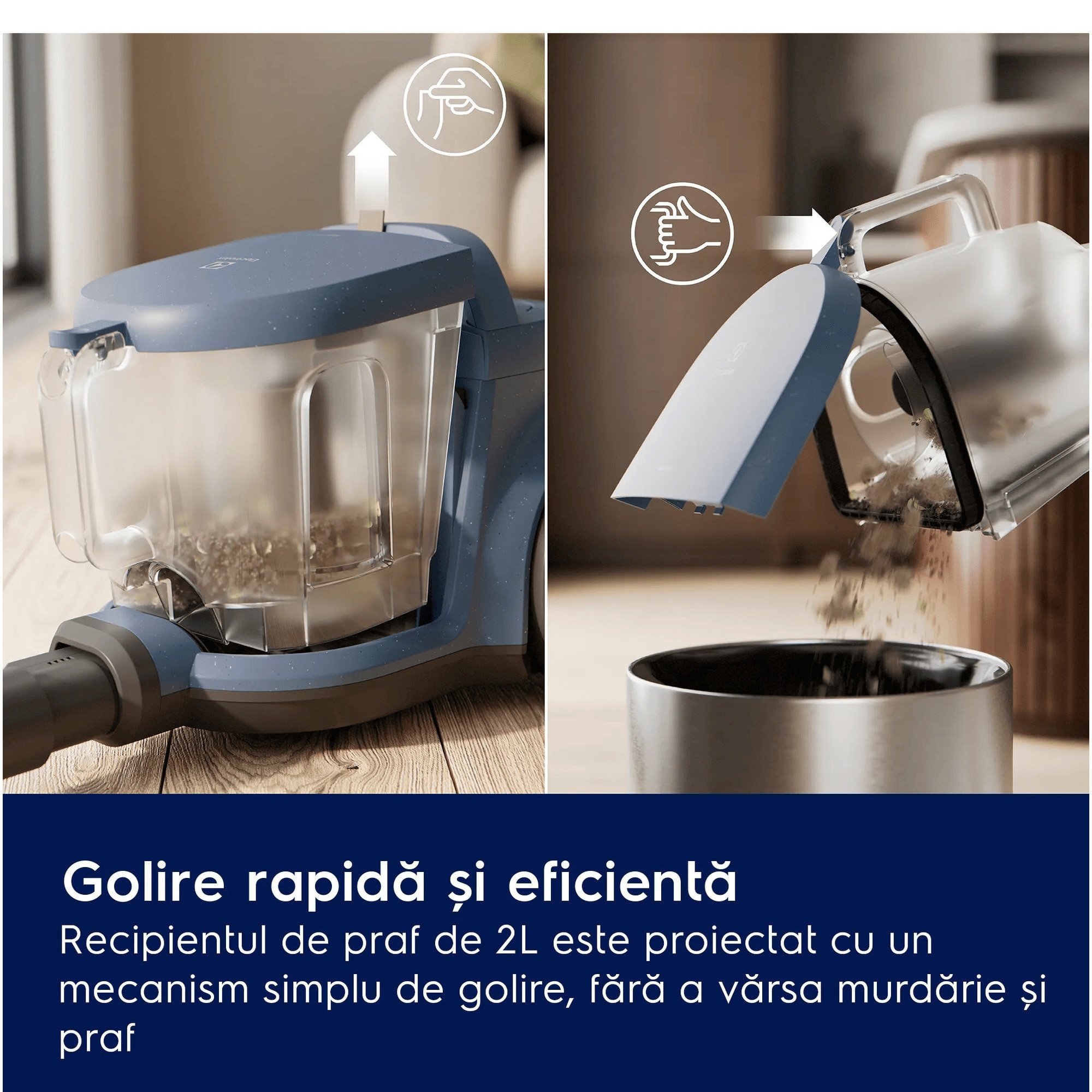 Aspirator fara sac Electrolux 500 EL51C2SW, max 1000 W, recipient praf 2l, filtrare HEPA, raza de actiune 9 m, perie premium AllFloor, periec parchet, tub metalic telescopic cu blocare, alb scoica