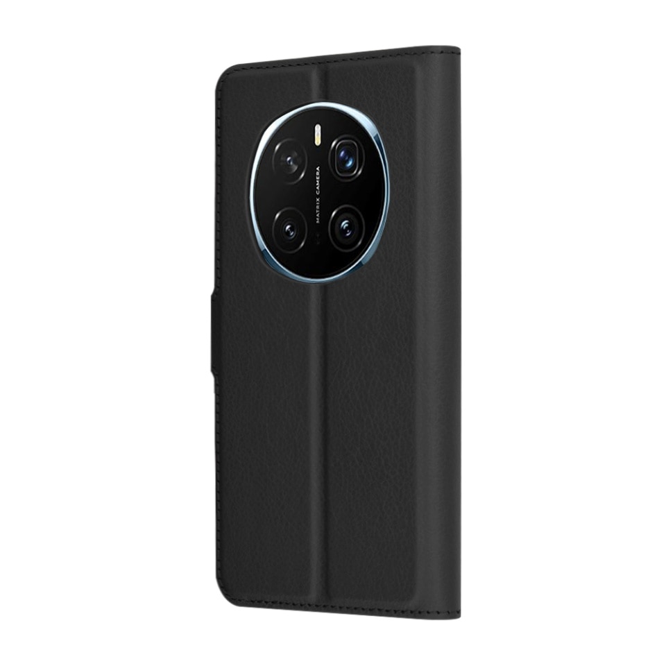 Husa pentru Honor Magic7 Pro, SKYDDAR INNOVATION, Leather Folio tip Carte, cu Portofel Interior, Finisaje Premium, set cu sticker, Negru