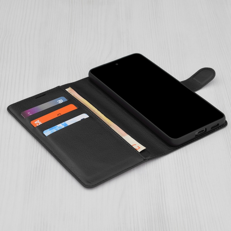 Husa pentru Honor Magic7 Pro, SKYDDAR INNOVATION, Leather Folio tip Carte, cu Portofel Interior, Finisaje Premium, set cu sticker, Negru