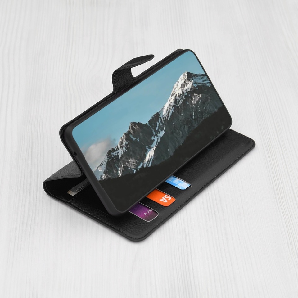 Husa pentru Honor Magic7 Pro, SKYDDAR INNOVATION, Leather Folio tip Carte, cu Portofel Interior, Finisaje Premium, set cu sticker, Negru