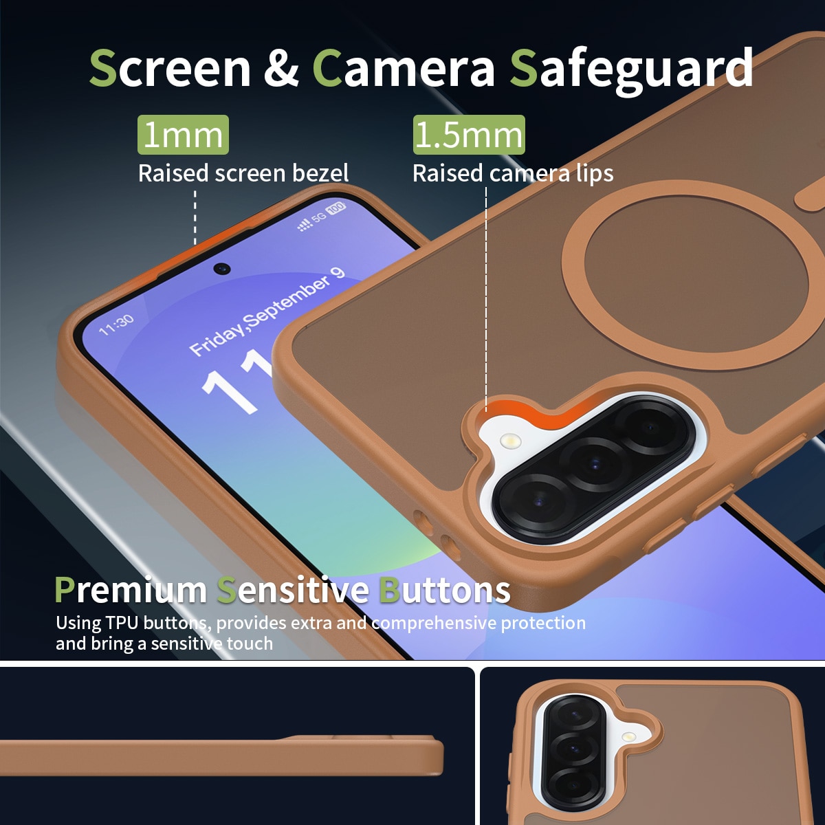 Husa de protectie pentru Samsung Galaxy A37, Omelivon, MagSafe, Incarcare Wireless, Antisoc, Margini Ridicate pentru Protectia Ecranului si a Camerelor, Materiale Premium, Maro