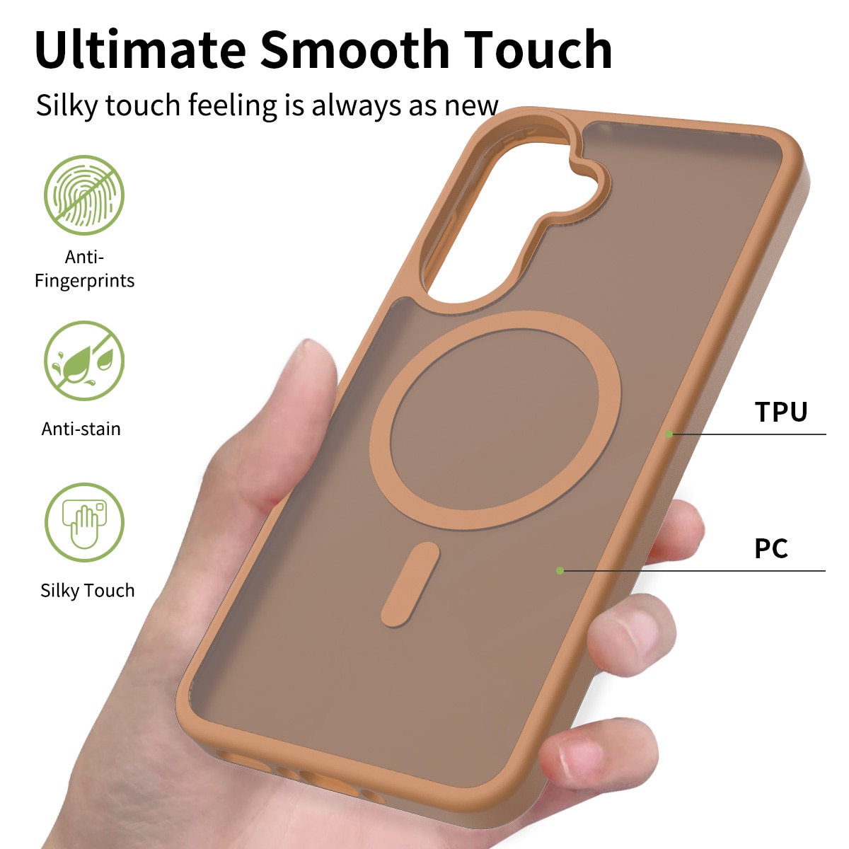 Husa de protectie pentru Samsung Galaxy A37, Omelivon, MagSafe, Incarcare Wireless, Antisoc, Margini Ridicate pentru Protectia Ecranului si a Camerelor, Materiale Premium, Maro