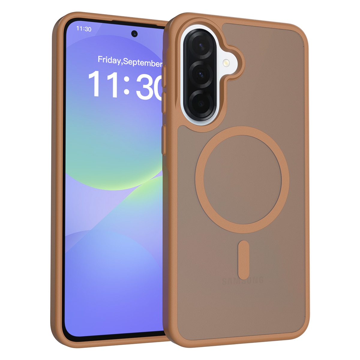 Husa de protectie pentru Samsung Galaxy A37, Omelivon, MagSafe, Incarcare Wireless, Antisoc, Margini Ridicate pentru Protectia Ecranului si a Camerelor, Materiale Premium, Maro