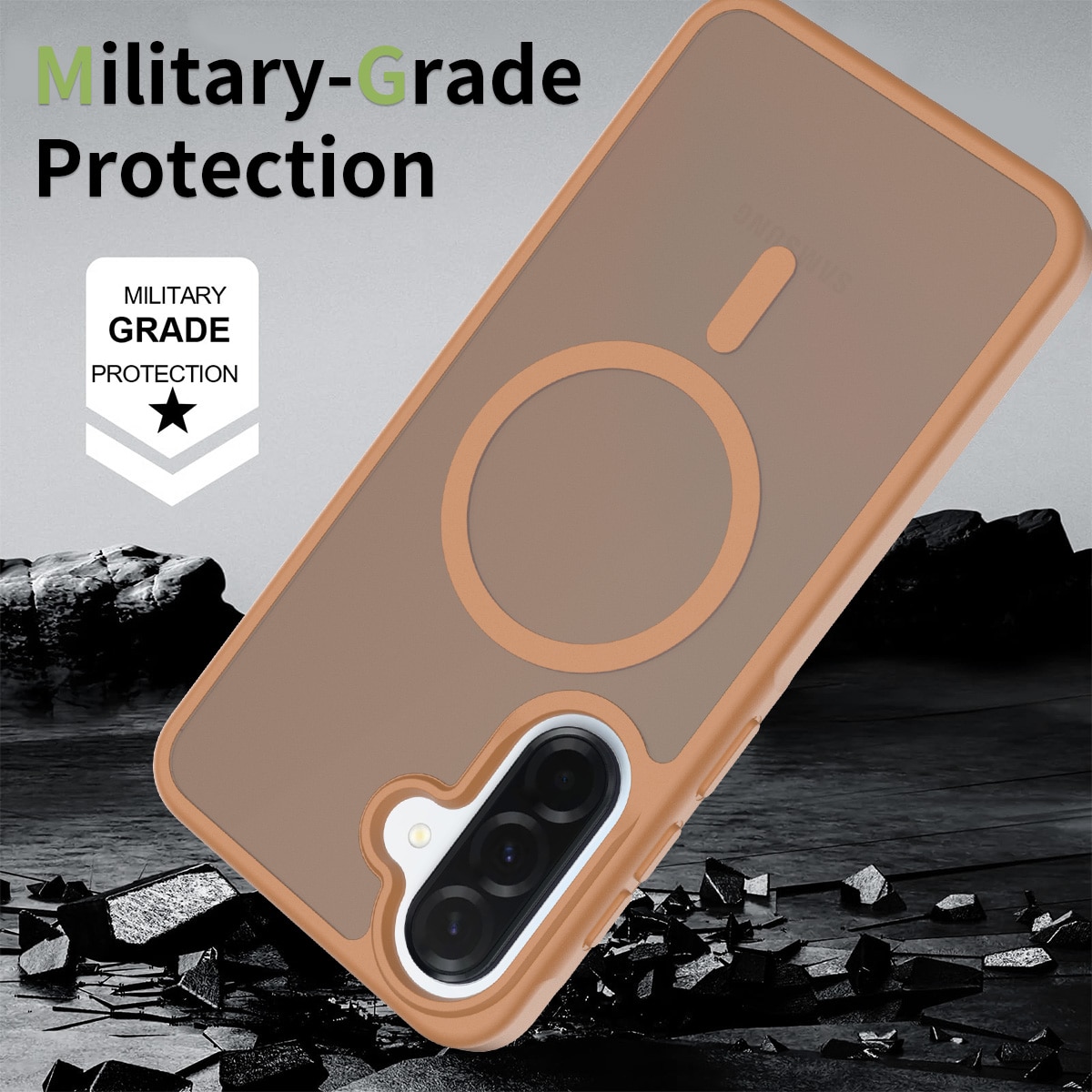 Husa de protectie pentru Samsung Galaxy A37, Omelivon, MagSafe, Incarcare Wireless, Antisoc, Margini Ridicate pentru Protectia Ecranului si a Camerelor, Materiale Premium, Maro