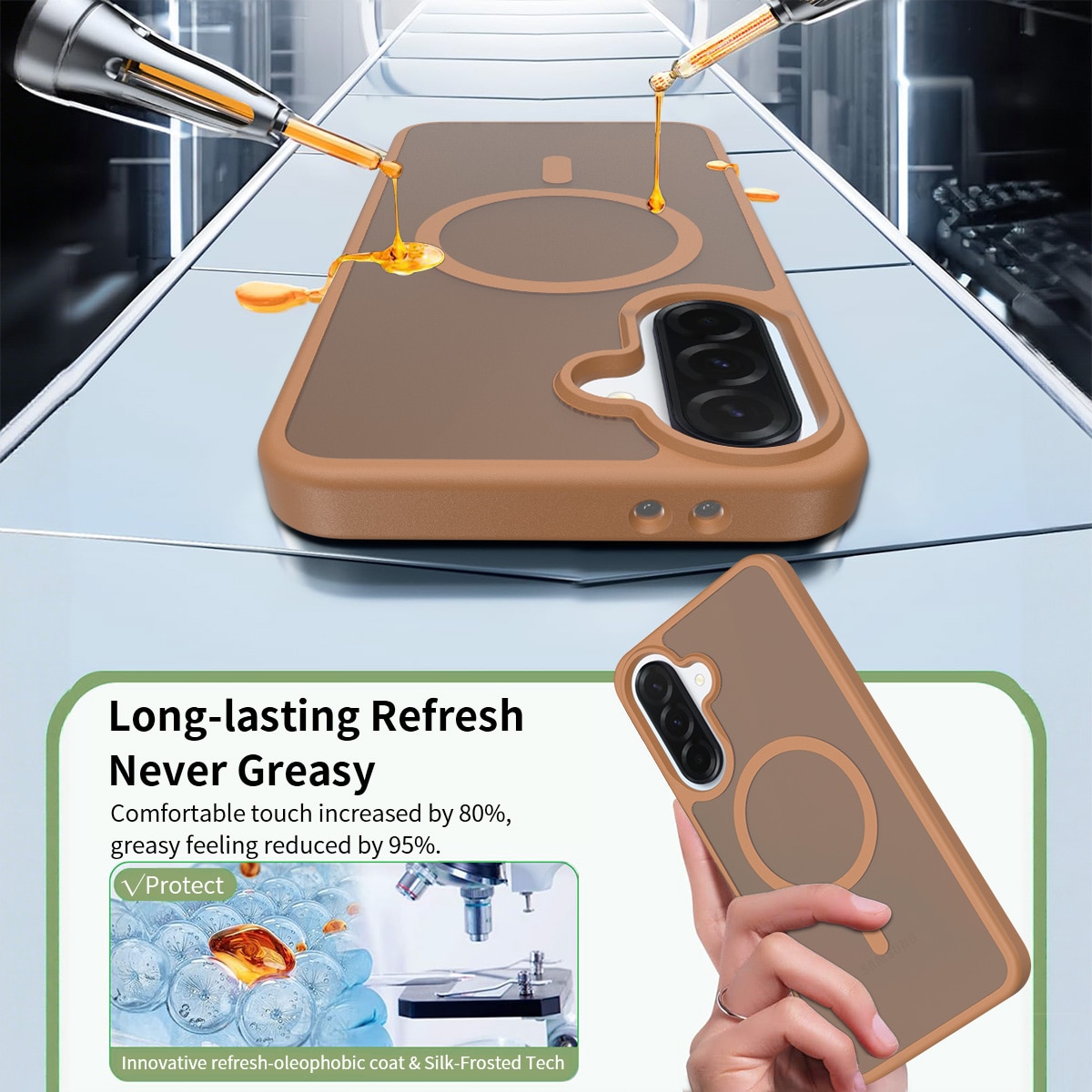 Husa de protectie pentru Samsung Galaxy A37, Omelivon, MagSafe, Incarcare Wireless, Antisoc, Margini Ridicate pentru Protectia Ecranului si a Camerelor, Materiale Premium, Maro