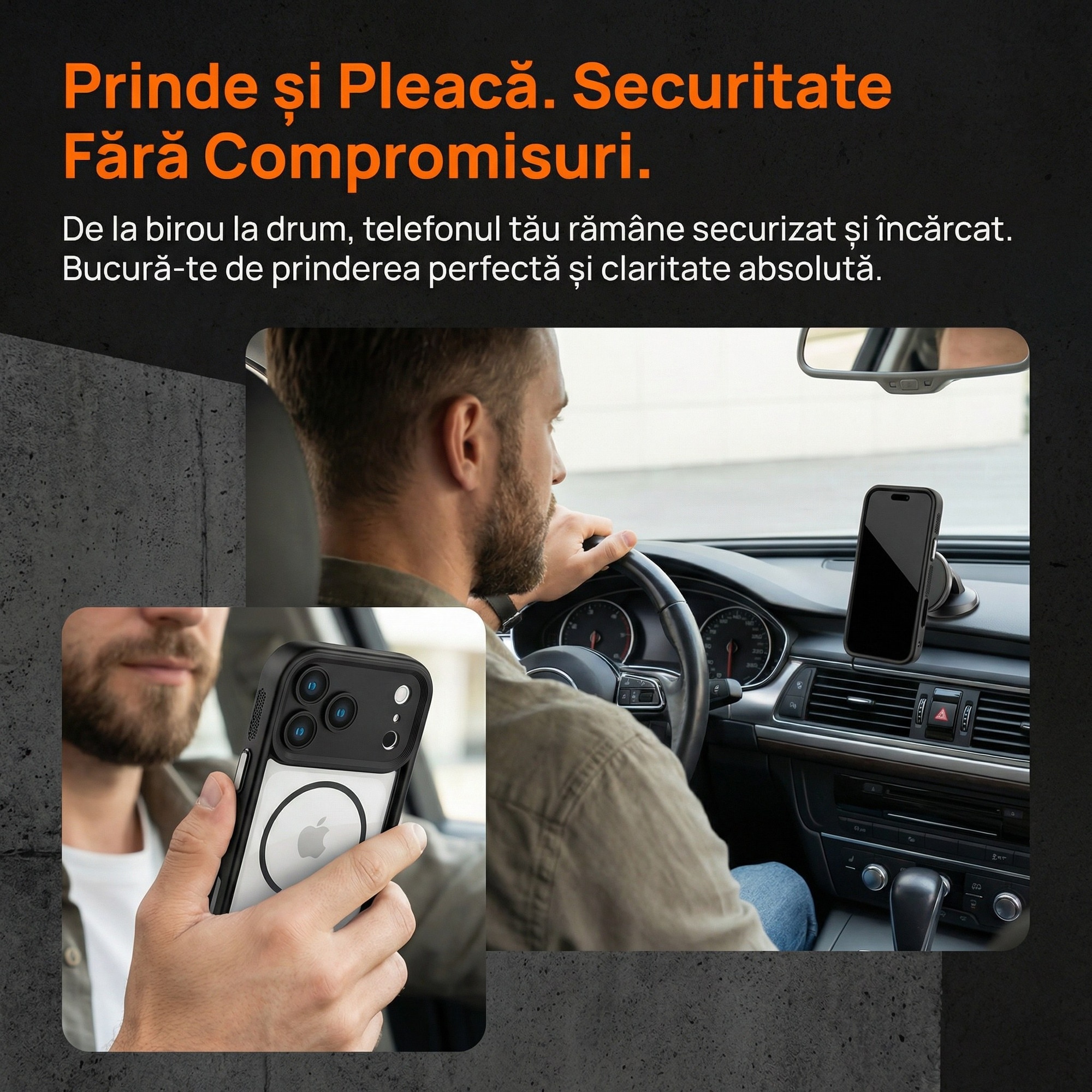 Husa de Protectie MagSafe pentru iPhone 17 Pro, Transparent cu Rama Neagra, Margini Ridicate, TPU Premium, Incarcare Wireless Rapida, Anti-Soc, Anti-Zgarieturi, Anti-Amprenta, Design Slim, LIXN-03N®