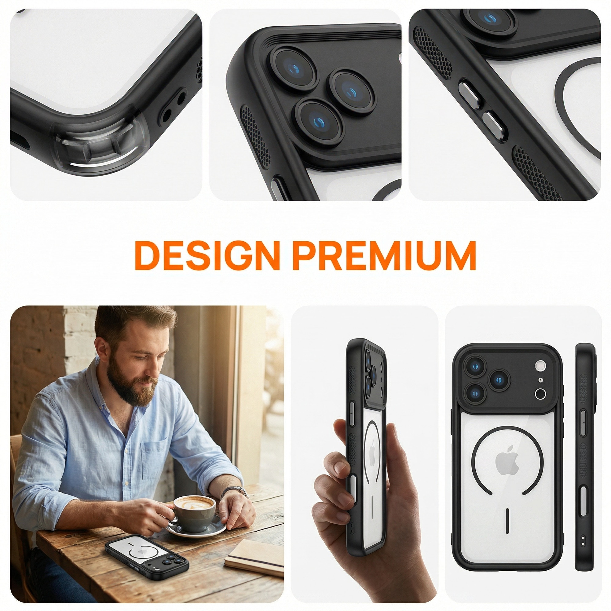Husa de Protectie MagSafe pentru iPhone 17 Pro, Transparent cu Rama Neagra, Margini Ridicate, TPU Premium, Incarcare Wireless Rapida, Anti-Soc, Anti-Zgarieturi, Anti-Amprenta, Design Slim, LIXN-03N®