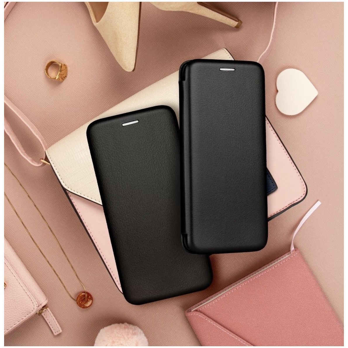 Husa Tip Carte Compatibila Xiaomi Redmi A7 Pro din Piele Ecologica . cu inchidere magnetica si suport de card Negru