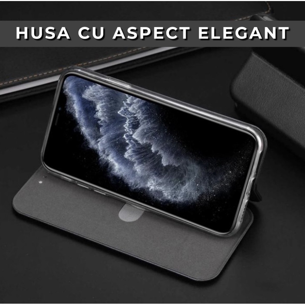 Husa Tip Carte Compatibila Xiaomi Redmi A7 Pro din Piele Ecologica . cu inchidere magnetica si suport de card Negru