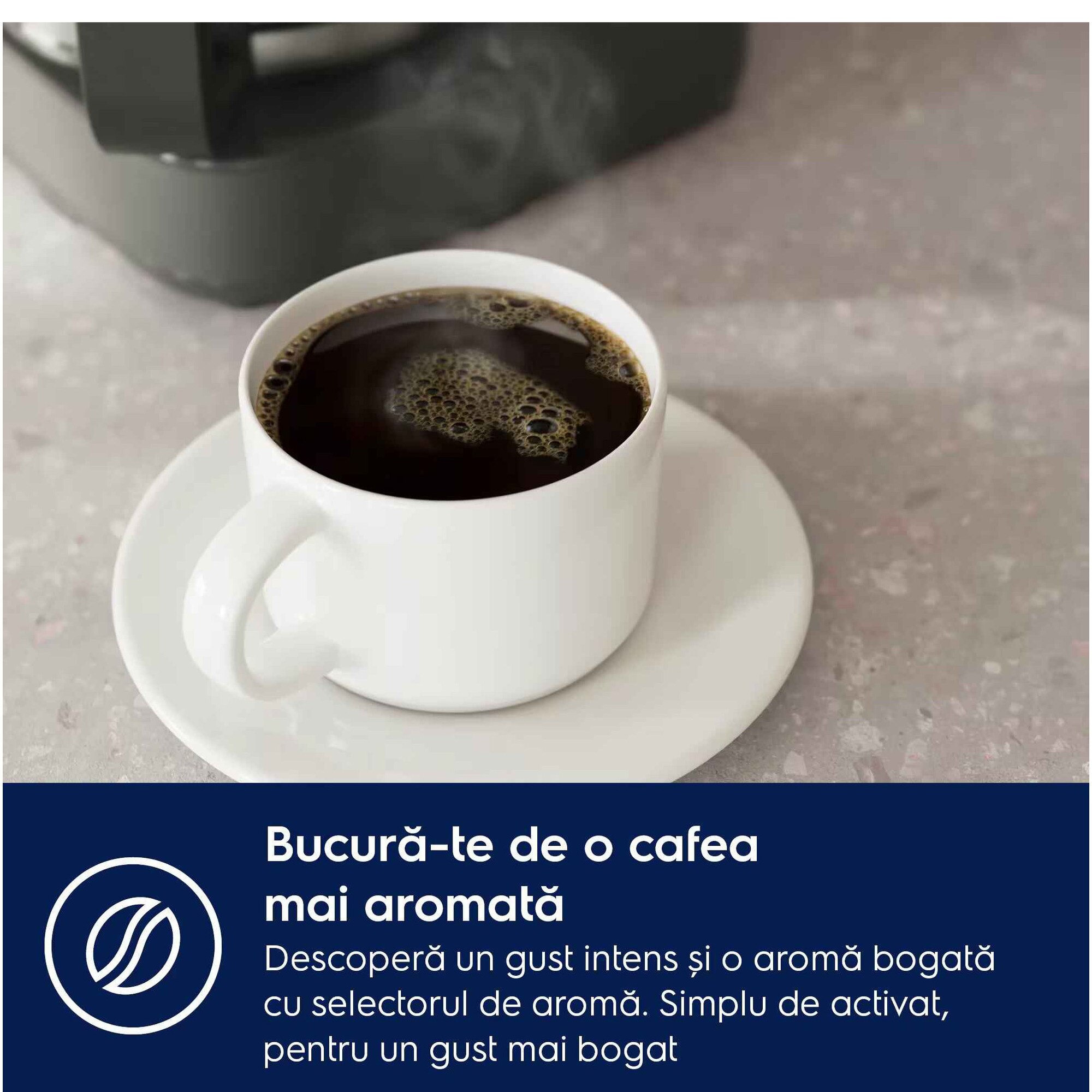 Cafetiera Electrolux Create 5 E5CM1-6AN, 1000 W, 1375 ml, capacitate 10 cesti, afisaj digital, pornire intarziata, selector aroma, antipicurare, functie mentinere la cald, oprire automata, antracit