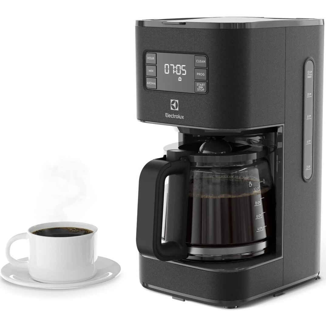Cafetiera Electrolux Create 5 E5CM1-6AN, 1000 W, 1375 ml, capacitate 10 cesti, afisaj digital, pornire intarziata, selector aroma, antipicurare, functie mentinere la cald, oprire automata, antracit