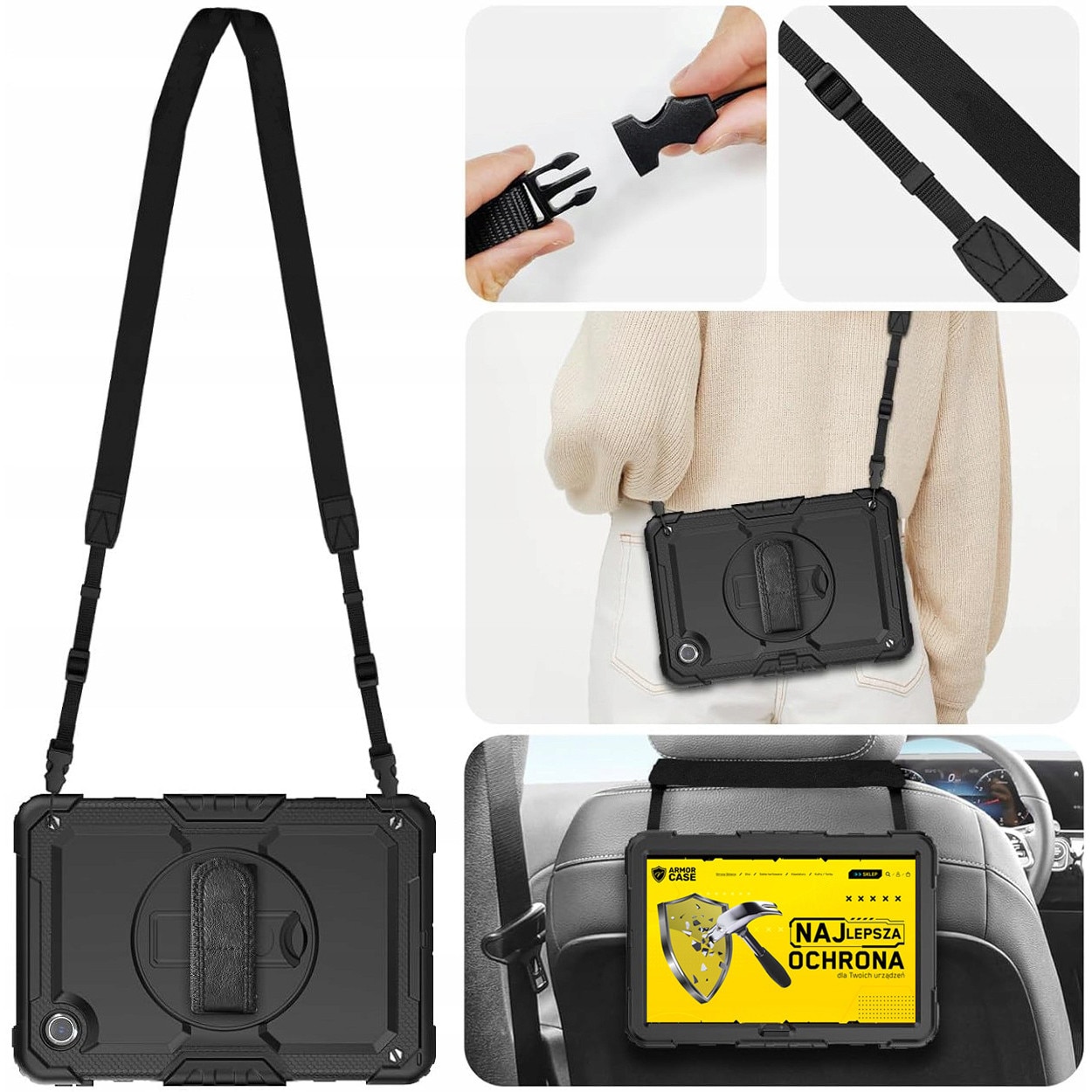 Etui Shockproof pentru Samsung Galaxy Tab A9 8.7" 2023, ArmorCase, protectie 360, suport rotativ, multicolor