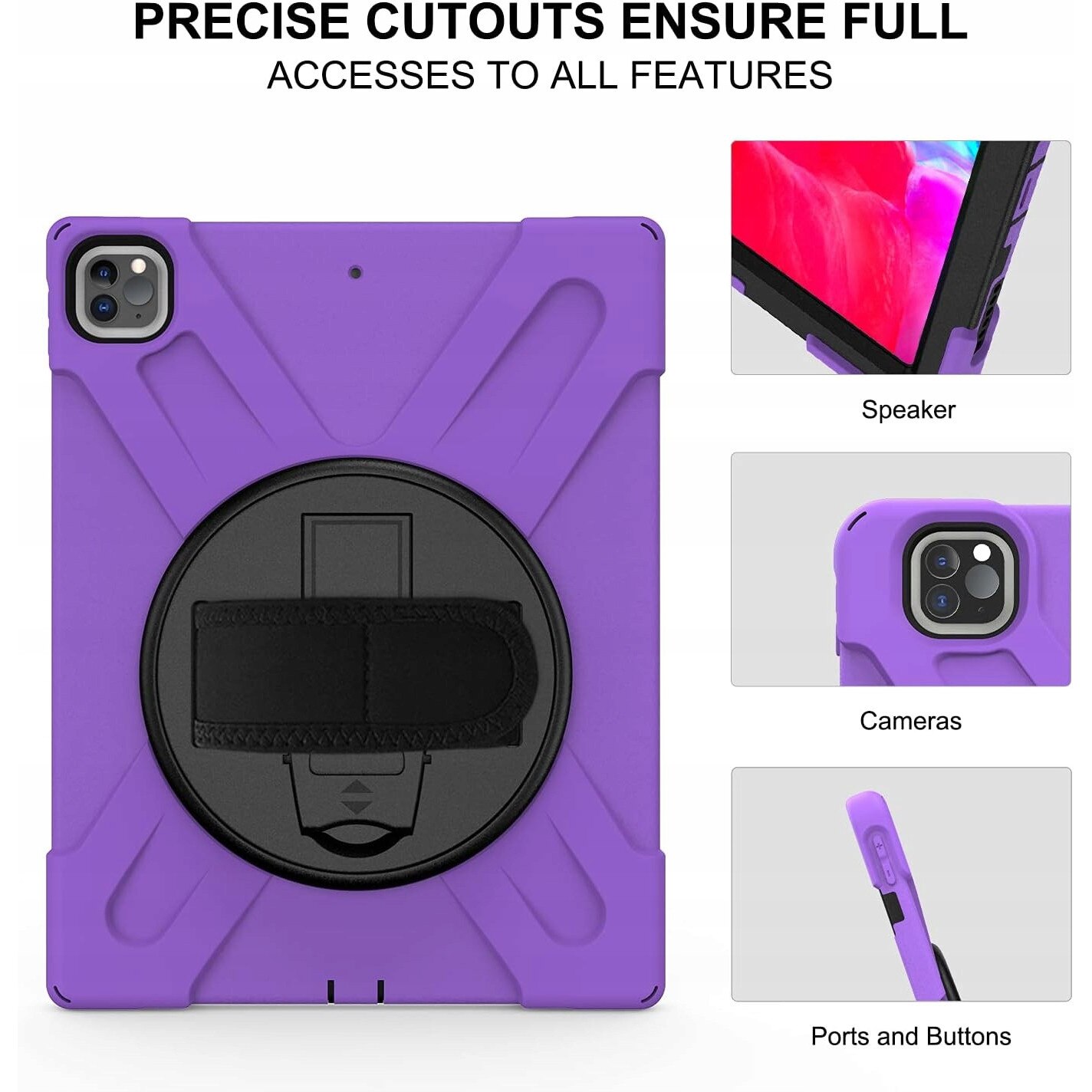 Etui de protectie pentru iPad Pro 12.9, 3 straturi, suport rotativ 360°, multicolor