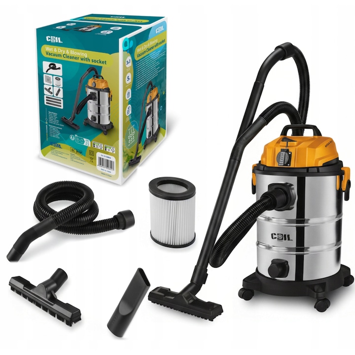 Aspirator industrial 3300W, 25L, uscat/murdar, cu functie de suflare, Coil