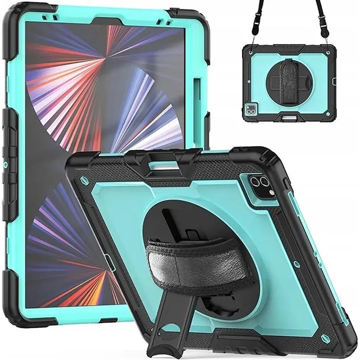 Husa tableta Nikcorp pentru iPad Pro 4/5 12,9", 3 straturi, suport rotativ, turcoaz